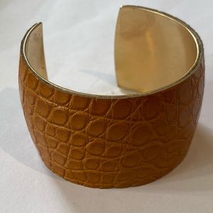 Gold-plated tan leather croc cuff